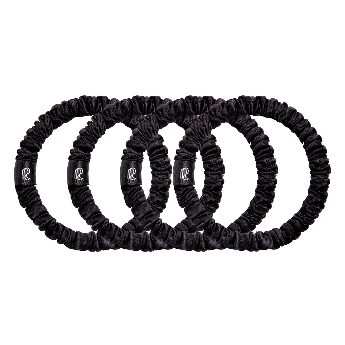 RENESSY Silk Hair Scrunchies, 100% Organic Silk, Skinny 4-Pack, 22 Momme 6A – Black