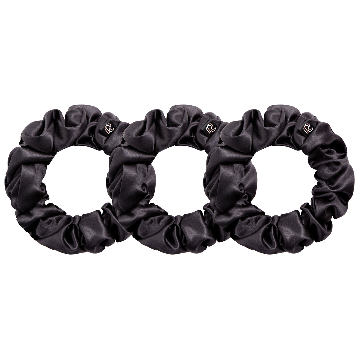 RENESSY Silk Hair Scrunchies, 100% Organic Silk, Large 3-Pack, 22 Momme 6A – Black