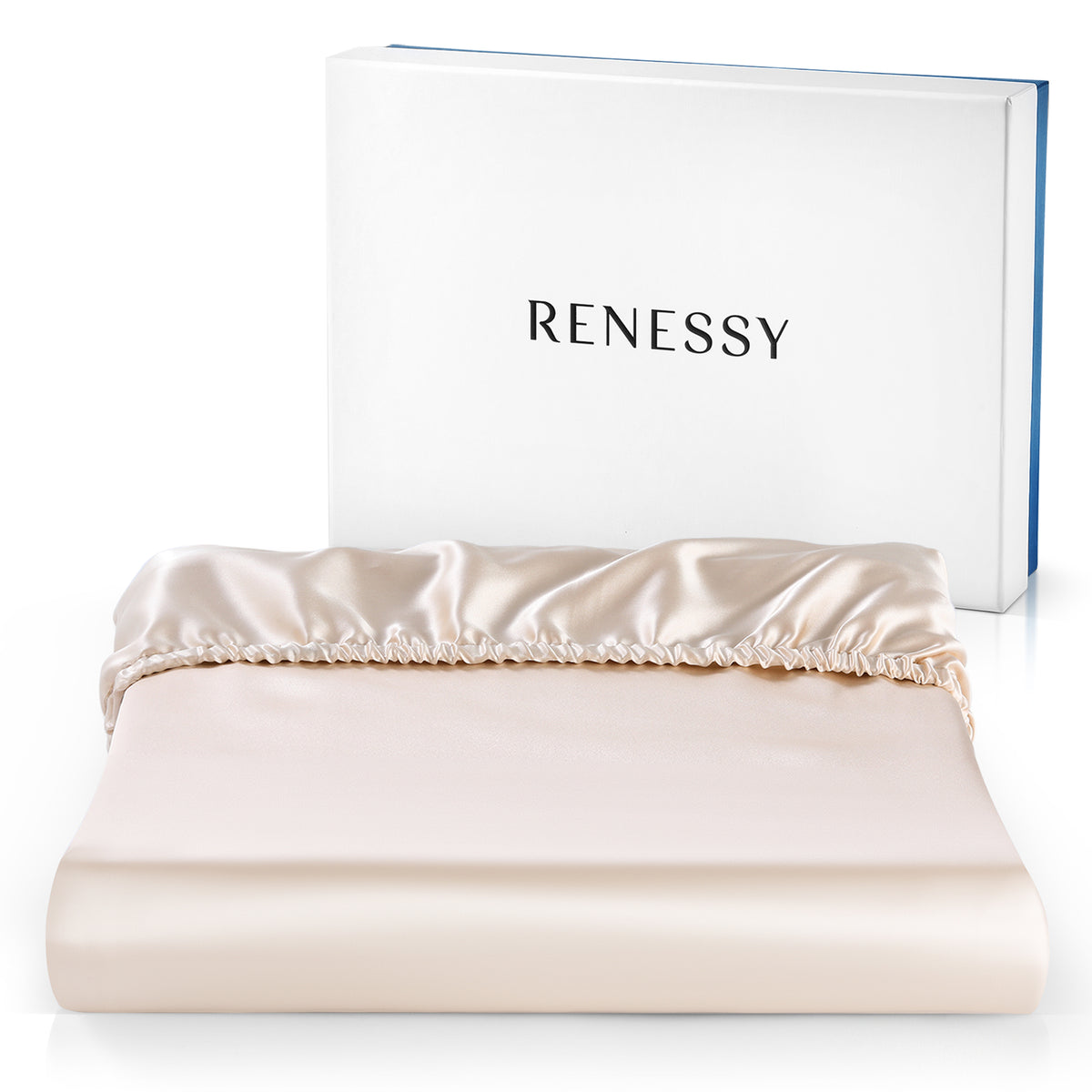 RENESSY Silk Fitted Sheet, 100% Organic Mulberry Silk, 22 Momme (140x200cm) – Champagne