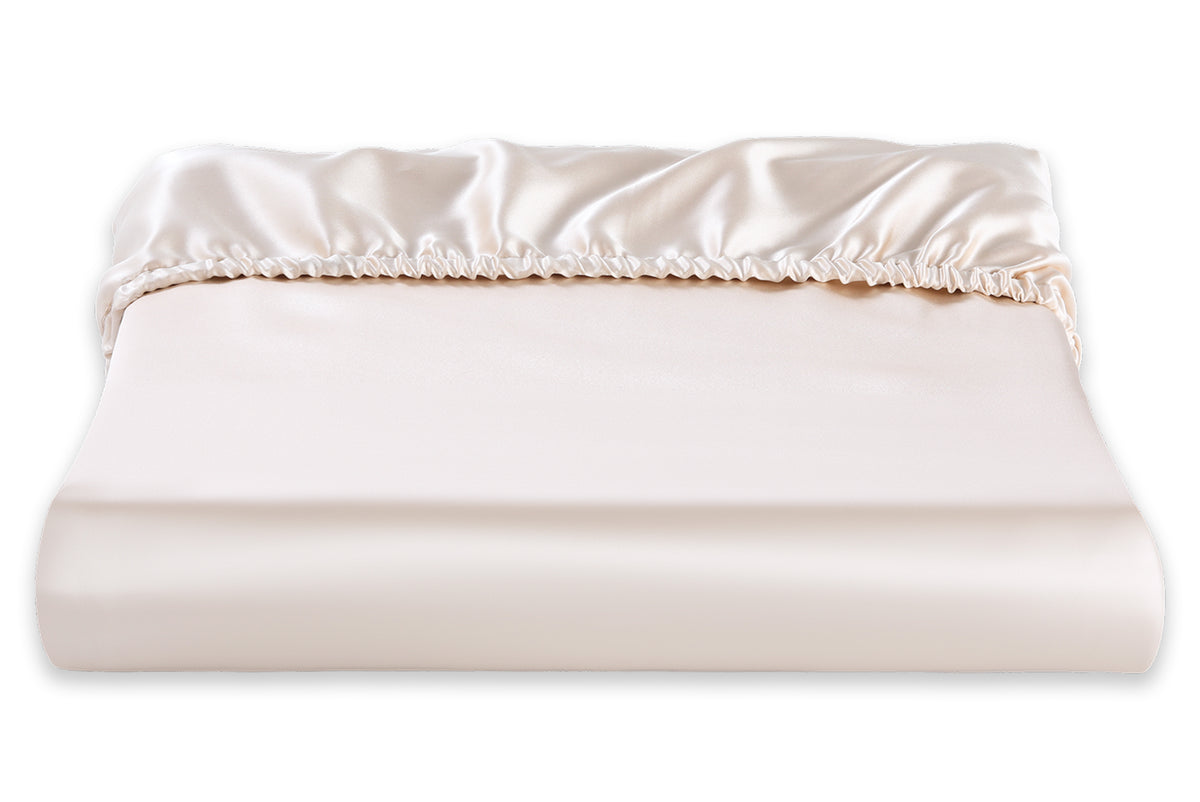 RENESSY Silk Fitted Sheet, 100% Organic Mulberry Silk, 22 Momme (180x200cm) – Champagne