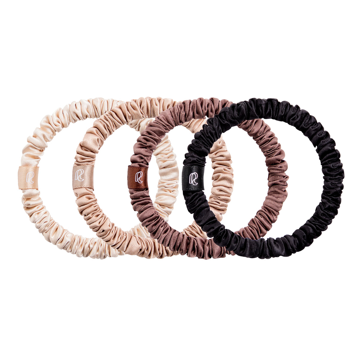 RENESSY Silk Scrunchies, Skinny Hair Ties 4-Pack, 22 Momme – Earth