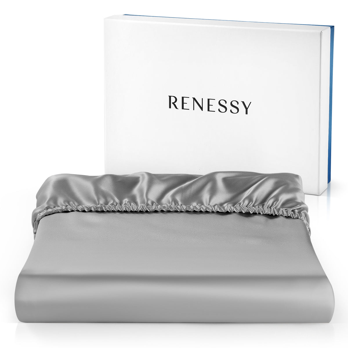 RENESSY Silk Fitted Sheet, 100% Organic Mulberry Silk, 22 Momme (180x200cm) – Graphite Grey