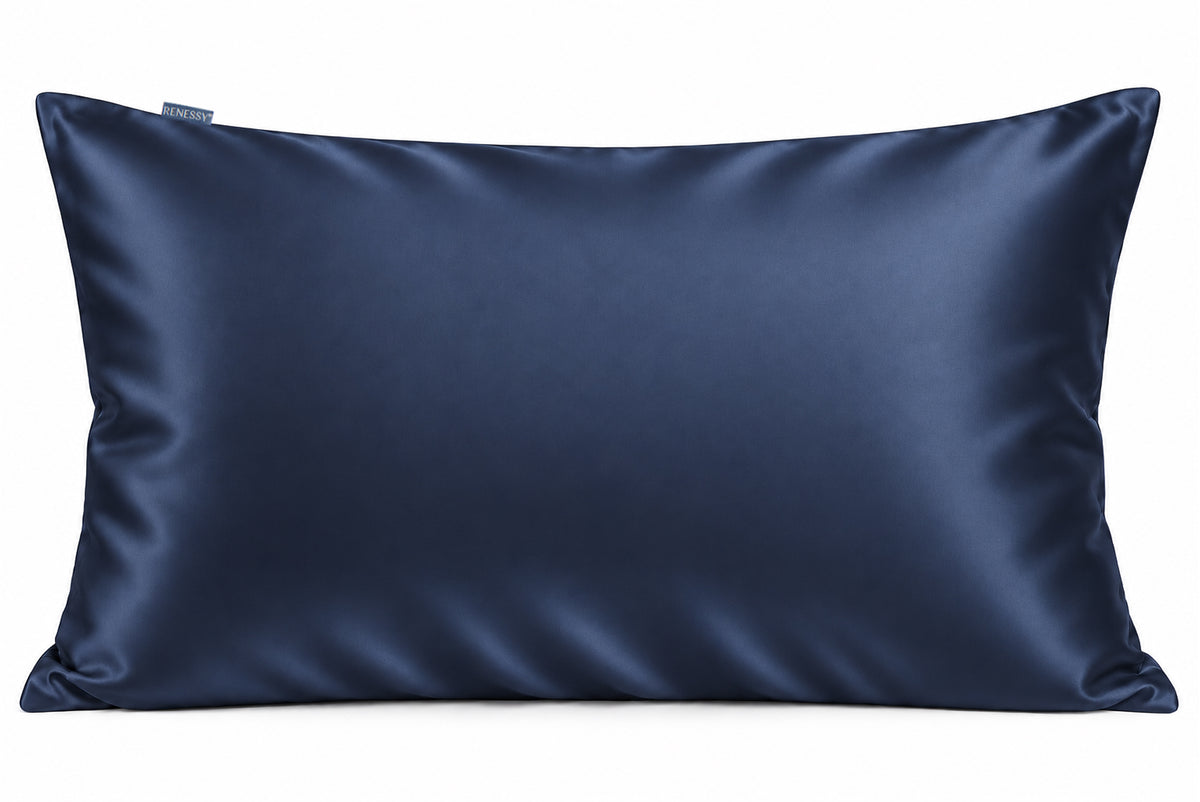 RENESSY Organic Silk Pillowcase 50x75cm, 100% Mulberry Silk, 22 Momme – Navy Blue