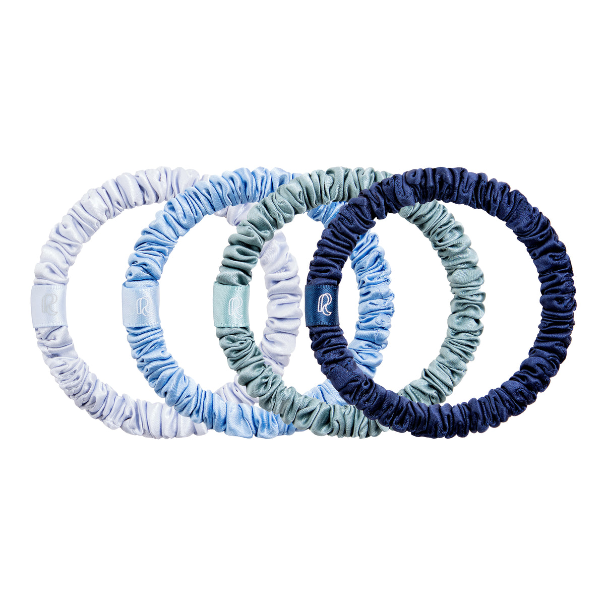RENESSY Silk Scrunchies, Skinny Hair Ties 4-Pack, 22 Momme – Ocean