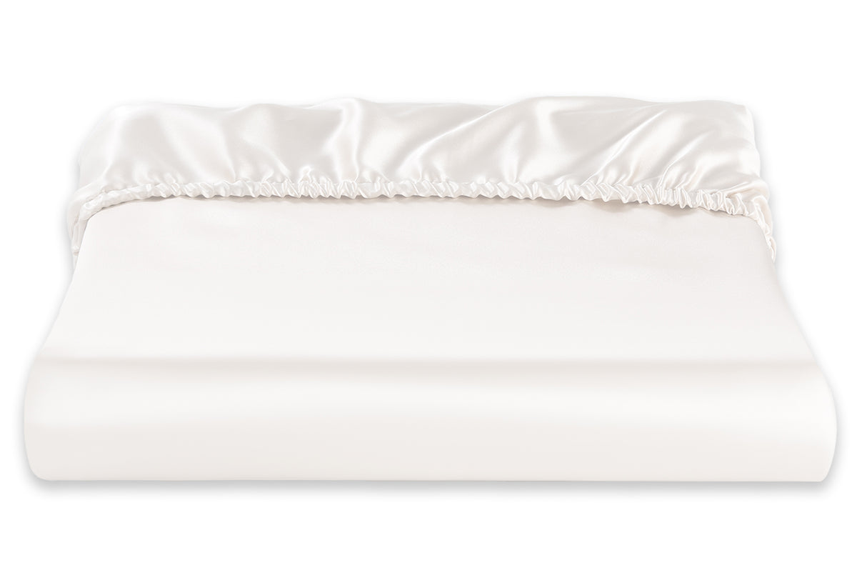 RENESSY Silk Fitted Sheet, 100% Organic Mulberry Silk, 22 Momme (180x200cm) – Natural Silk Off-White