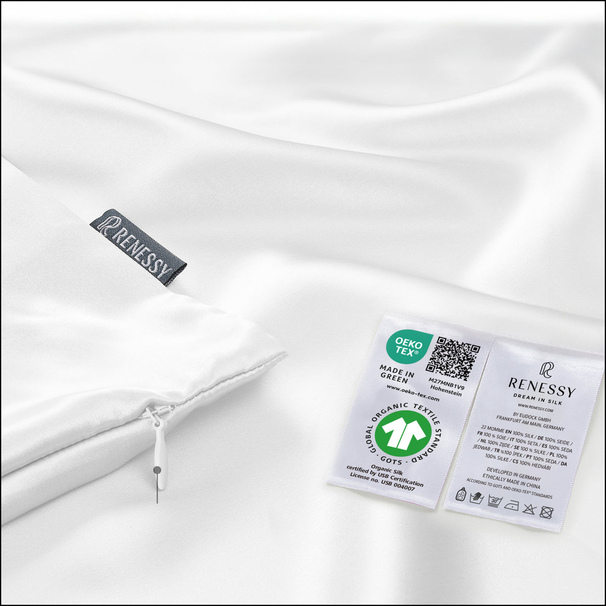 RENESSY Silk Pillowcase, 100% Organic Mulberry Silk, 22 Momme 6A (50x90cm) - PT05