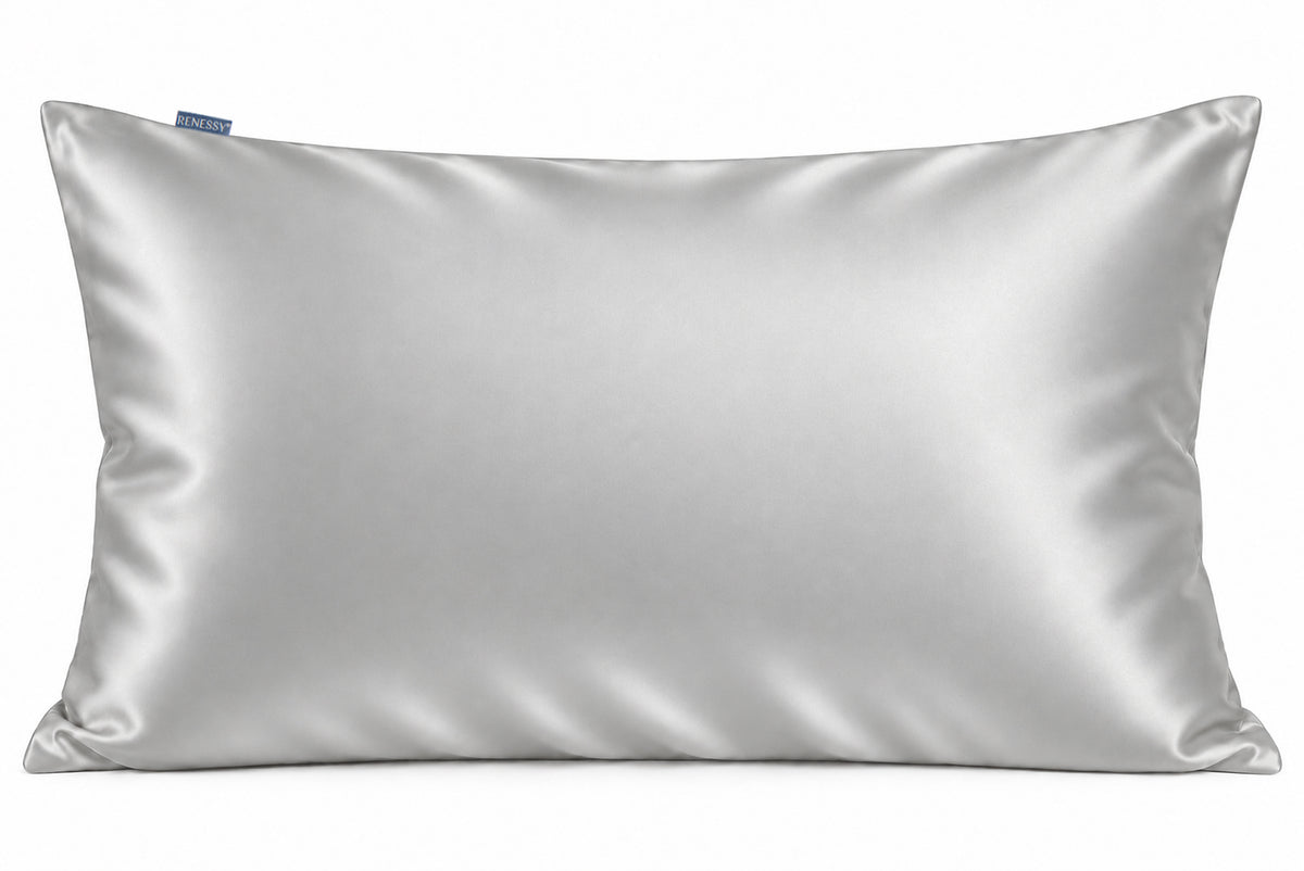 RENESSY Organic Silk Pillowcase 50x70cm, 100% Mulberry Silk, 22 Momme – Silver Grey
